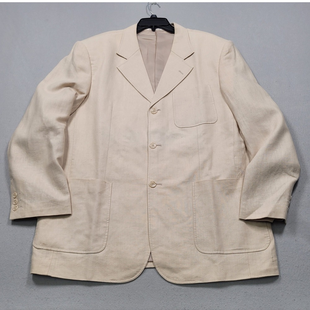 Kings Court Mens Tan Linen Blend Three Button Sport Coat Blazer Pocket Jacket